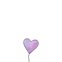 Pink watercolor balloon in shape of heart isolated on white background. Symbol of love, romance. Simple illustration for Valentines day, birthday, wedding, greeting card, web. Doodle hand drawn
