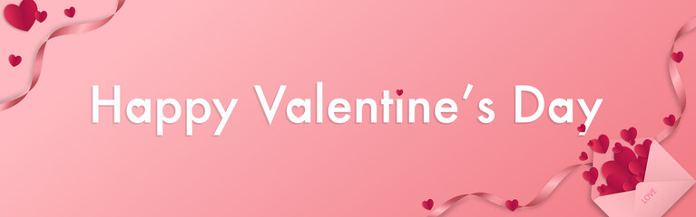 Happy Valentine's Day banner template. Vector illustration heart in an envelope with ribbon, Holiday card.
