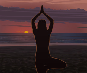 Beach Yoga Women scene Vector Illustration. Properly layered. ESP.