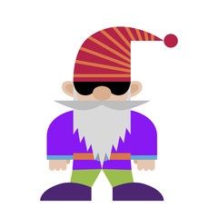 Gnome in black glasses. Cute Cartoon hipster character. Funny dwarf. Christmas Santa Claus..Modern flat design. Vector illustration.