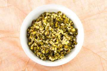 mung bean with white rice soup which is called Nokdujuk in Korea
