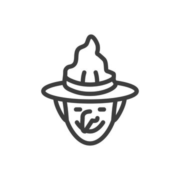 silhouette of head of witch with hat on white background