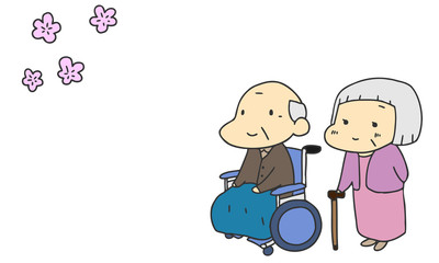 介護　老人　花見