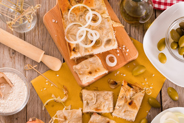 Genoese focaccia flatbread.	