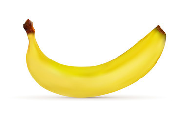 Realistic yellow banana with shadow - isolated on white background