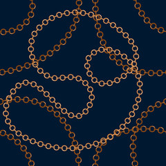 Golden tangled chains vector seamless pattern on a dark background