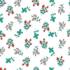 Seamless bright scandinavian floral pattern, vector illustration on white background