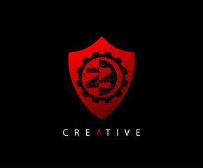 Red  Shield Gear Letter Z logo icon design.