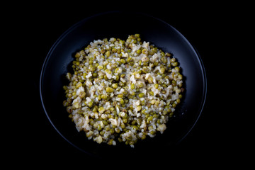 mung bean with white rice soup which is called Nokdujuk in Korea
