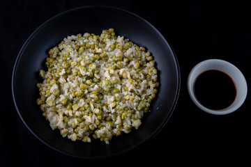 mung bean with white rice soup which is called Nokdujuk in Korea