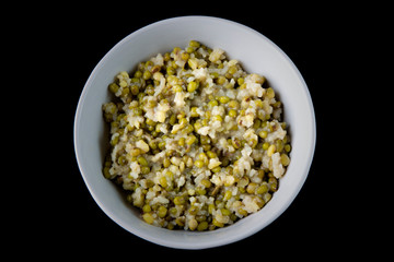 mung bean with white rice soup which is called Nokdujuk in Korea