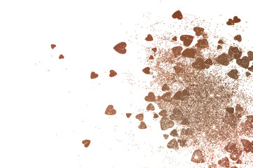 Rose gold glitter hearts on white background for your design