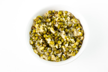 mung bean with white rice soup which is called Nokdujuk in Korea