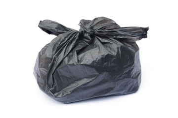 black garbage bag isolated on white background