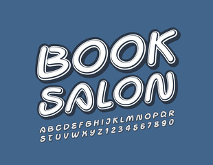 Vector retro style logo Book Salon with handwritten Font. Creative Alphabet Letters and Numbers