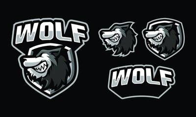 Wolf mascot logo design with extra design fit for sport of e-sport logo isolated on dark background