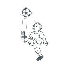 Illustration is a character child kicking a ball on black and white. Ideal for health and institutional information.
