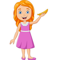 Cartoon little girl holding banana