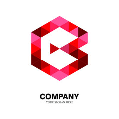 the letter logo B, with the hexagon shape of a collection of triangles. modern template.red texture. isolated white. B logo technology for companies, digital graphics and graphics