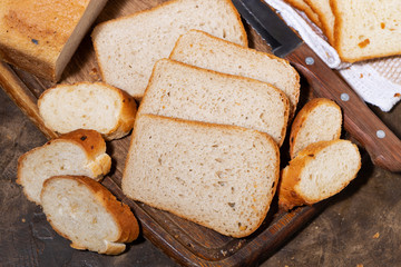 assortment of white fresh bread, top view