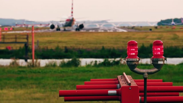 Washington, DC USA - Airport commercial airlines at golden hour. Takeoffs and landings during summer time. Washington DC, Ronald Reagan Washington National Airport DCA. Travel flight