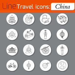 Fototapeta premium Travel - web line icon set. Attractions, food and culture of China.