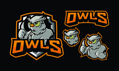 Owls mascot logo design with extra design fit for sport of e-sport logo isolated on dark background