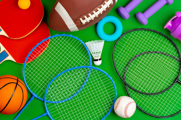 Composition of various sport equipment for fitness and games