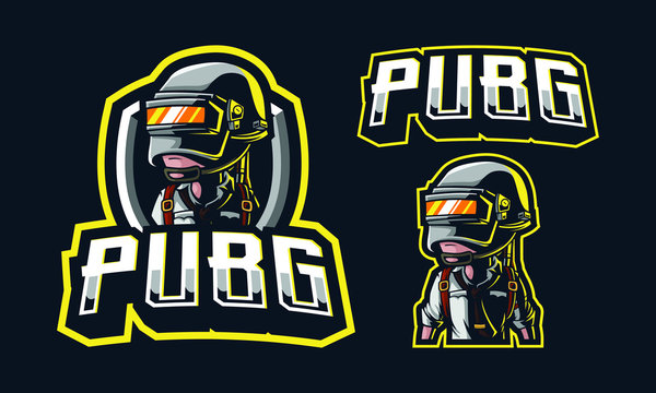 PUBG character mascot logo design with extra design fit for sport of e-sport logo isolated on dark background