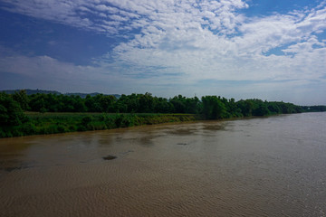 water, river, nature, landscape, lake, sky, summer, trees, forest, reflection, green, blue, clouds, tree, cloud, grass, view, pond, park, rural, calm, environment, tranquil