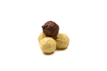 Chocolate truffle isolated on white background.