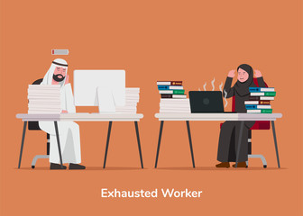 Set Illustration Arabian Exhausted Worker Cartoon Illustration