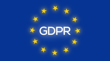 Gdpr background animation. Seamless looping General data protection regulation sign with yellow eu stars spinning around text on blue color background of european union flag - Powered by Adobe
