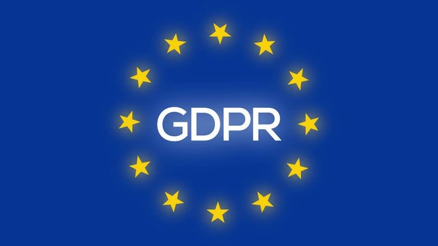 Gdpr background animation. Seamless looping General data protection regulation sign with yellow eu stars spinning around text on blue color background of european union flag