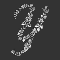 Floral uppercase white letter Y monogram on black background