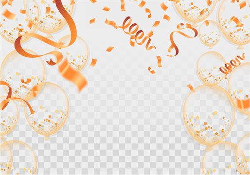 Balloons, confetti and ribbons, celebration background