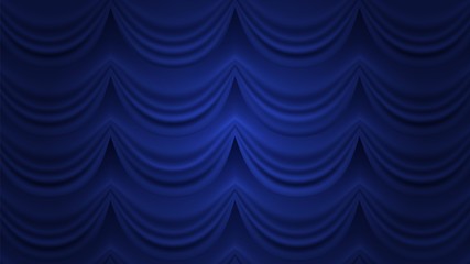 Blue curtain. Closed curtain vector background. Blue drapery for theater circus hall stage. Theater curtain blue, presentation concert stage illustration