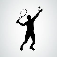 Tennis serve. Tennis player, black vector silhouette eps10