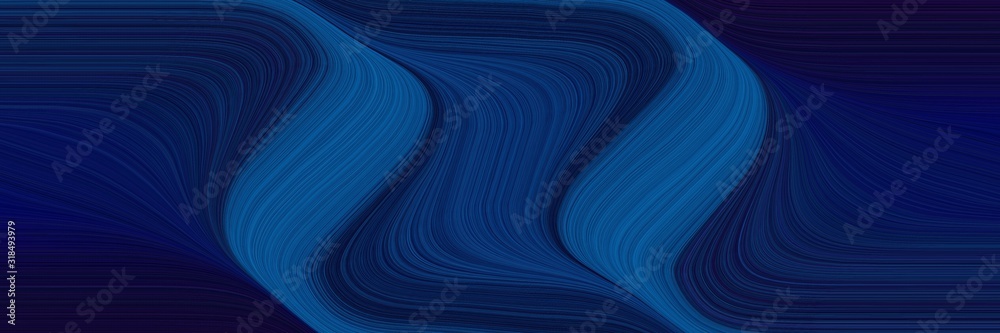 Poster artistic banner with very dark blue, strong blue and midnight blue colors. dynamic curved lines with