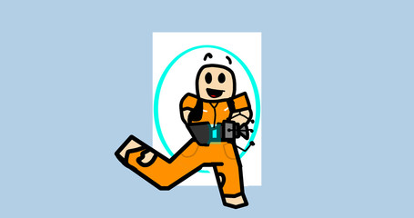 A man runs with a blaster in his hands through a round portal in the void