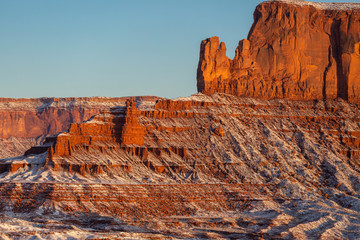 Morning Light on Snow Covered Mesa at Monument Valley Utah