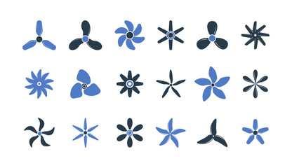 Motor propellers. Screw power industry motion aviation engines symbols circle shapes vector propeller set. Illustration of motor screw, propeller and ventilator, air rotation © ONYXprj