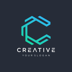 Initial C CC logo design modern monogram and elegant. logo the letter C in the form of abstract line art. overlapping lines symbol - VECTOR