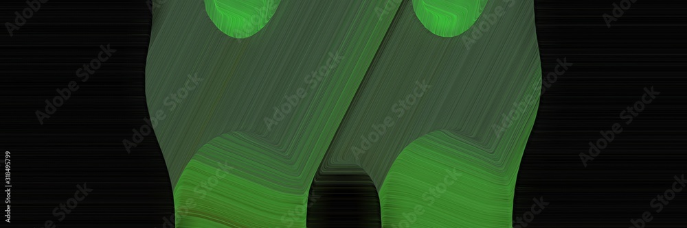 Poster surreal banner with very dark green, dark olive green and black colors. dynamic curved lines with fl
