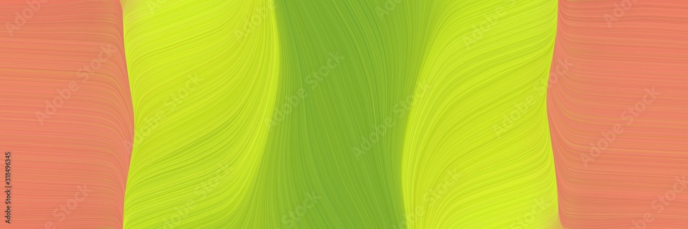 Poster decorative banner design with green yellow, yellow green and salmon colors. dynamic curved lines wit