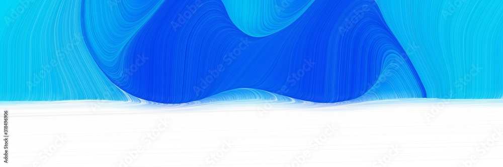 Poster moving designed horizontal header with strong blue, deep sky blue and lavender colors. dynamic curved lines with fluid flowing waves and curves
