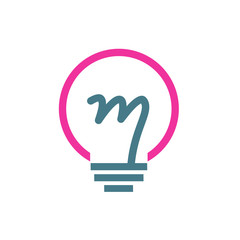 M letter logo initial light bulb symbol filament
