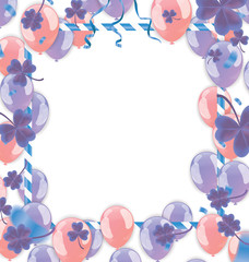 Obraz premium Happy party Birthday with balloons, streamer twisted ribbons. bi