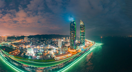 Night view of the seaside in Xiamen City, Fujian Province, China