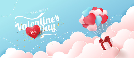 Valentines day sale background with Heart Shaped Balloons. Vector illustration.banners.Wallpaper.flyers, invitation, posters, brochure.